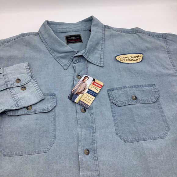 Wrangler Mens Long Sleeve Button Up Denim Feel Shirt‎ Blue Size 3XL NWT - Picture 1 of 9